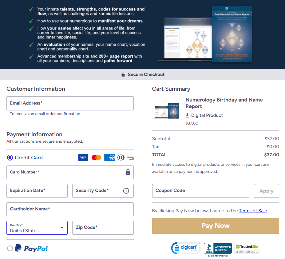 Numerologist PRO™ checkout page